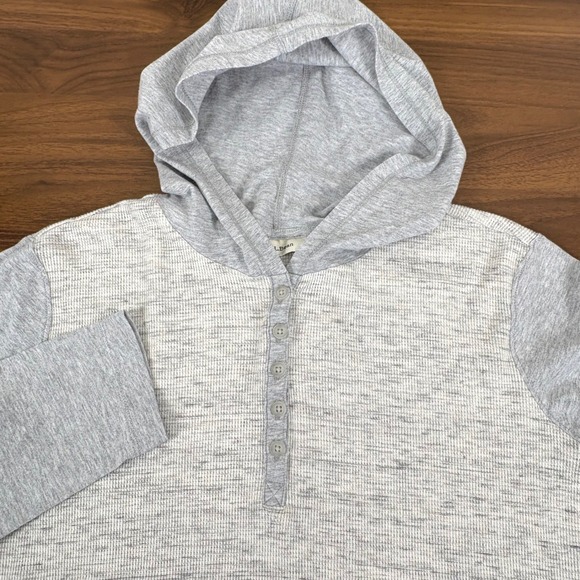 LL Bean Mens Henley Hoodie Thermal Long Sleeve Shirt Grey Heathered Size L - Picture 3 of 11